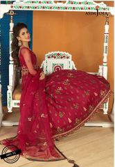 Asim Jofa 3 Piece Embroidered Suit - Cherry Red AJFC-55