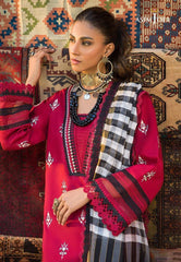 Asim Jofa 3 Piece Embroidered Suit - AJPR-15 DEEP RED