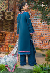 Asim Jofa 3 Piece Embroidered Suit - AJPR-37 PEACOCK BLUE
