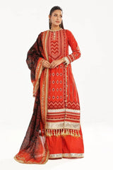 Gul Ahmed 3 Piece Unstitched Zari Embroidered Lawn Suit with Gold Lacquer Printed Lawn Dupatta CL-52443