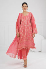 Gul Ahmed 3 Piece Unstitched Embroidered Lawn Suit with Embroidered Chiffon Dupatta FE-52148