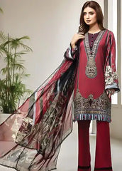 Farasha Embroidered Lawn Unstitched 3 Piece Suit L-09 Royal Scarlet