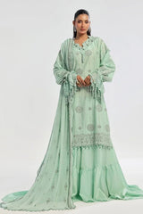 Gul Ahmed 3 Piece Unstitched Embroidered Lawn Suit with Embroidered Chiffon Dupatta PM-52022
