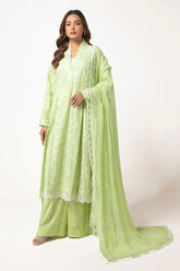 Gul Ahmed 3 Piece Unstitched Embroidered Lawn suit with Embroidered Chiffon Dupatta PM-52058