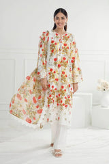 Gul Ahmed 3 Piece Unstitched Embroidered Printed Lawn Suit with Printed Chiffon Dupatta PR-52006
