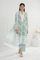 Gul Ahmed 3 Piece Unstitched Embroidered Printed Lawn Suit with Embroidered Printed Chiffon Dupatta PR-52007