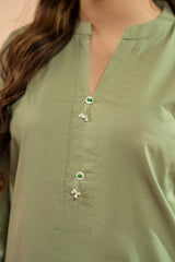 Dor 2 Piece Ready to Wear Embroidered Co-Order Set - Sage Foliage