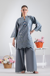 Dor 2 Piece Ready to Wear Embroidered Co-Order Set - Slate Elegance