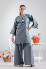 Dor 2 Piece Ready to Wear Embroidered Co-Order Set - Slate Elegance