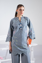 Dor 2 Piece Ready to Wear Embroidered Co-Order Set - Slate Elegance