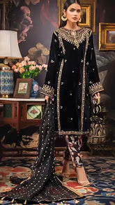 Gul Ahmed 3 PC Unstitched Embroidered Jamawar Suit with Velvet Shawl VLW-37