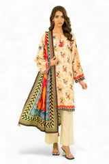 Gul Ahmed 3 Piece Unstitched Printed Cotton Linen Suit With Dupatta WNS-52046