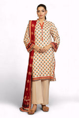 Gul Ahmed 3 Piece Unstitched Printed Cotton Linen Suit With Dupatta WNS-52052