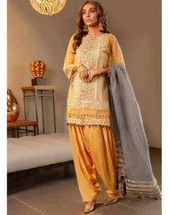Charizma Chimmer Embroidered Chiffon Luxury 3PC UNSTITCHED DRESS CC-25 - YELLOW