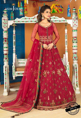 Asim Jofa 3 Piece Embroidered Suit - Cherry Red AJFC-55