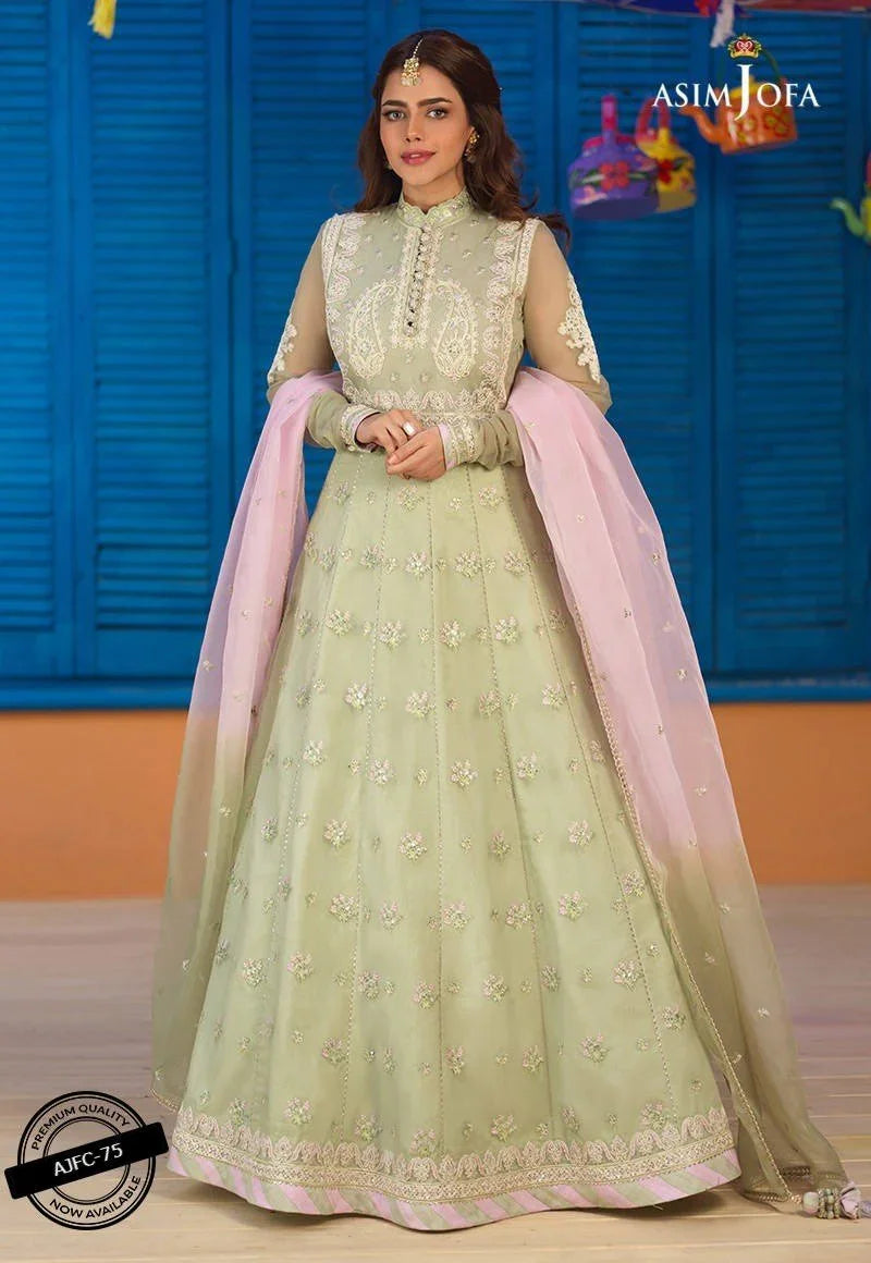 Asim Jofa 3 Piece Embroidered Suit - Mint Green AJFC-75
