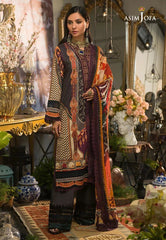 Asim Jofa 3 Piece Printed Suit - AJPR-10 DEEP PLUM AND BLACK
