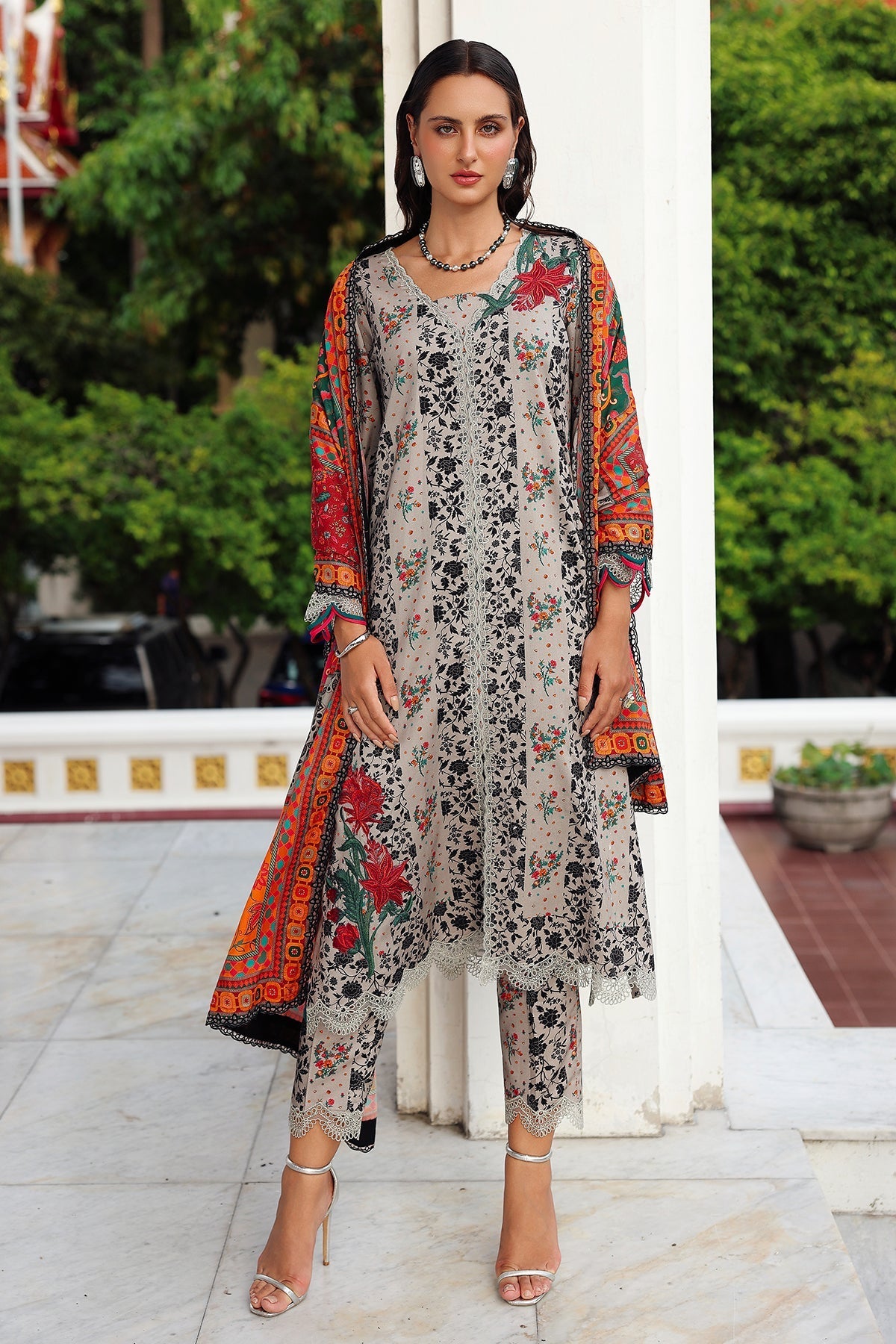 Charizma 3 Pc Stitched Embroidered Linen Suit - ANW6-19