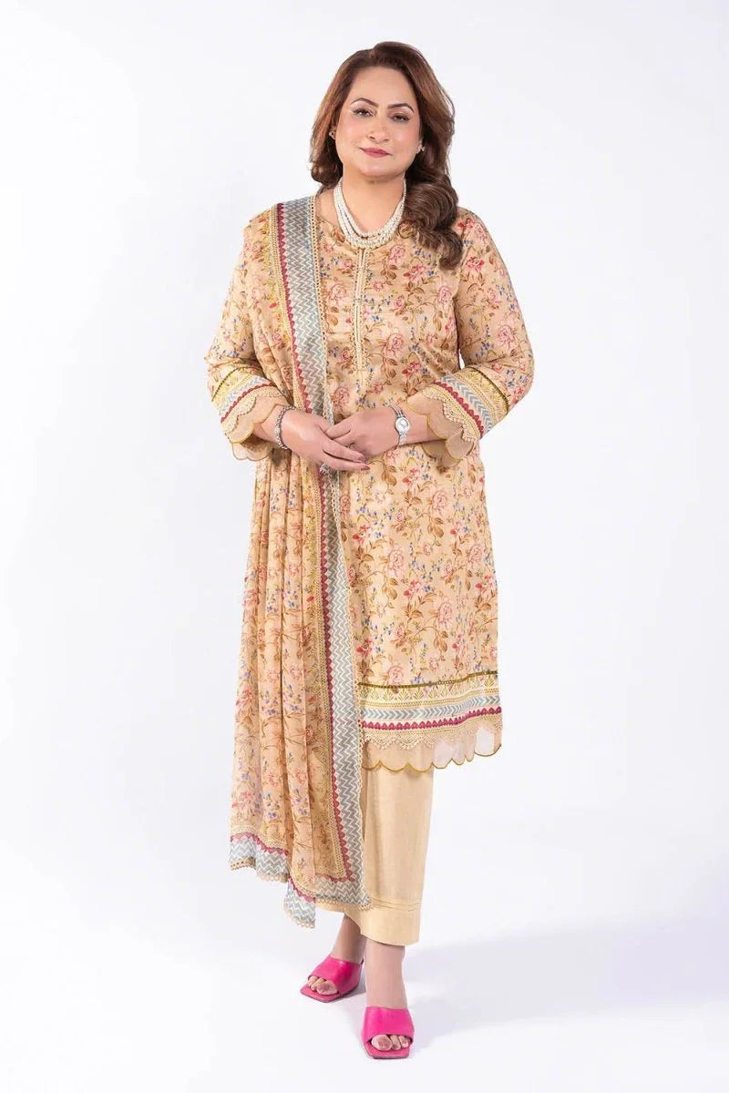 Gul Ahmed 3 Piece Unstitched Embroidered Printed Lawn Suit with Embroidered Printed Chiffon Dupatta BM-52008