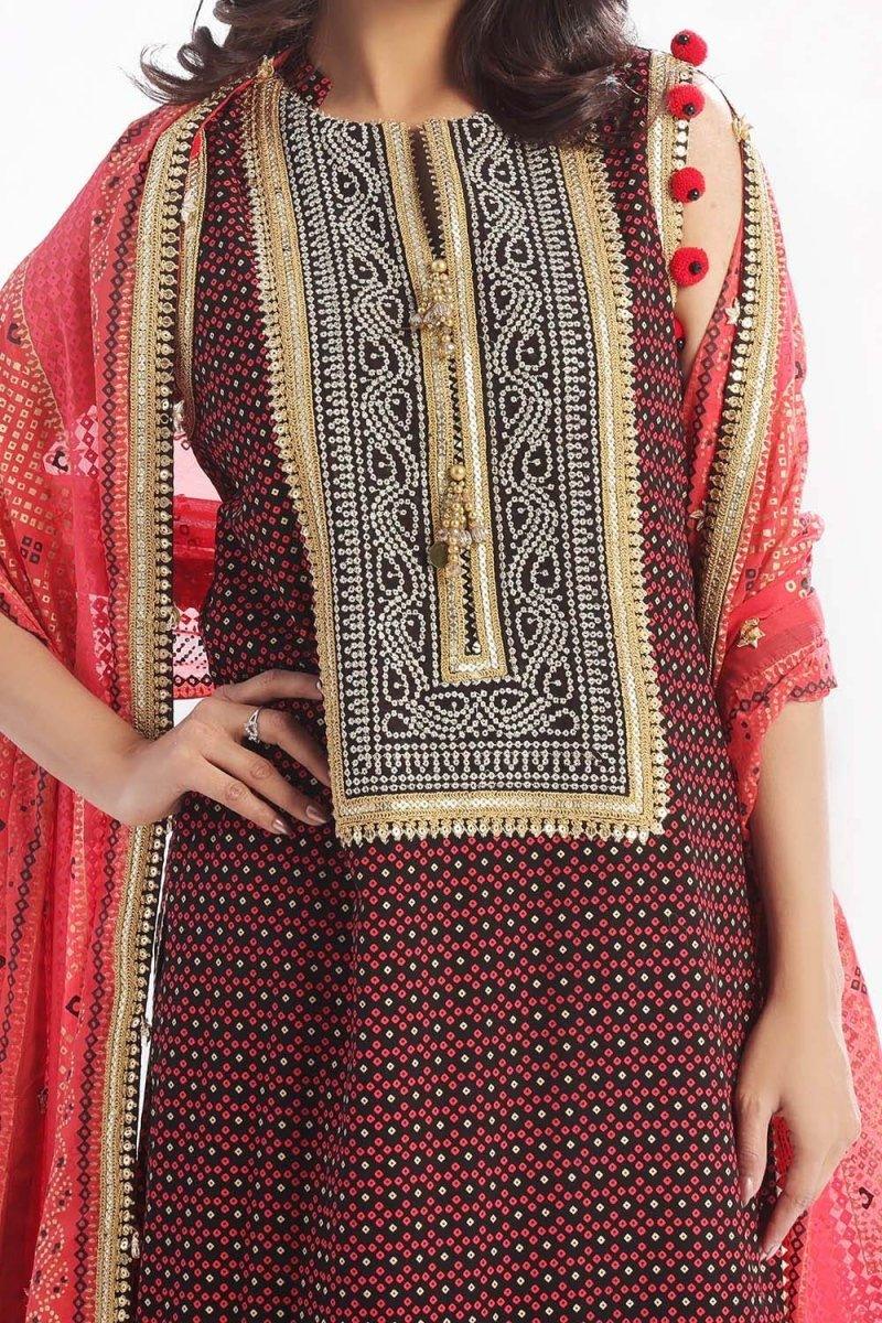 Gul Ahmed 3 Piece Unstitched Embroidered Chiffon Suit with Gold Lacquer Embroidered Printed Chiffon Dupatta BM-52017