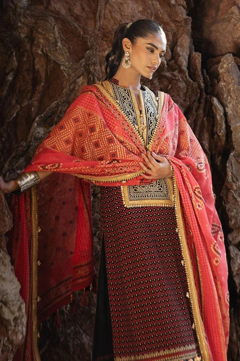 Gul Ahmed 3 Piece Unstitched Embroidered Chiffon Suit with Gold Lacquer Embroidered Printed Chiffon Dupatta BM-52017