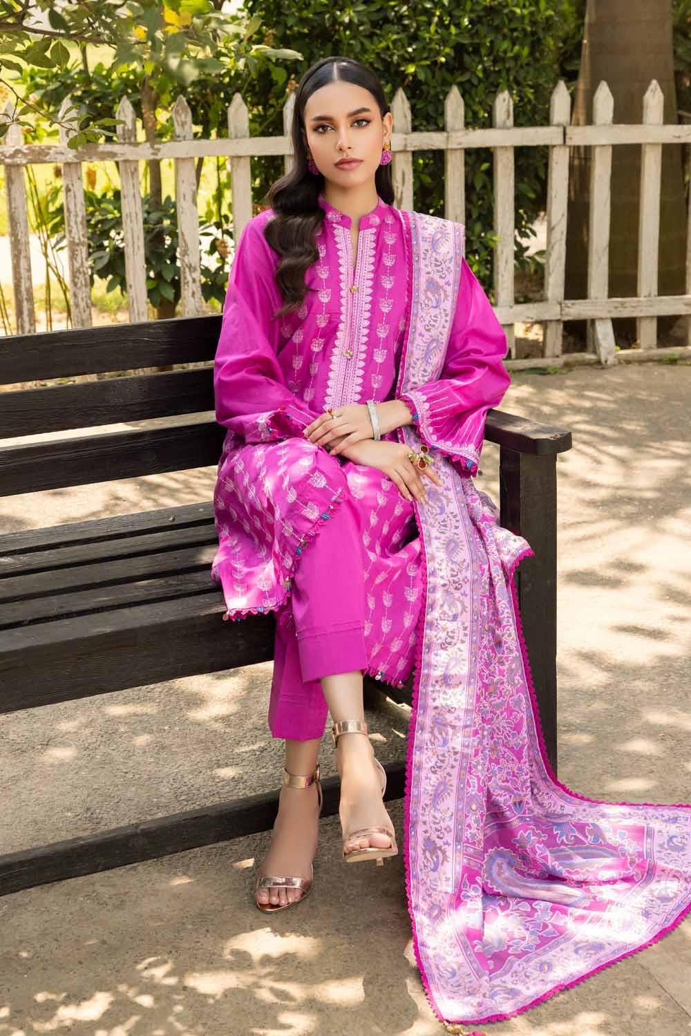 Gul Ahmed 3PC Embroidered Cambric Unstitched Suit with Printed Burnout Dupatta BN-32002