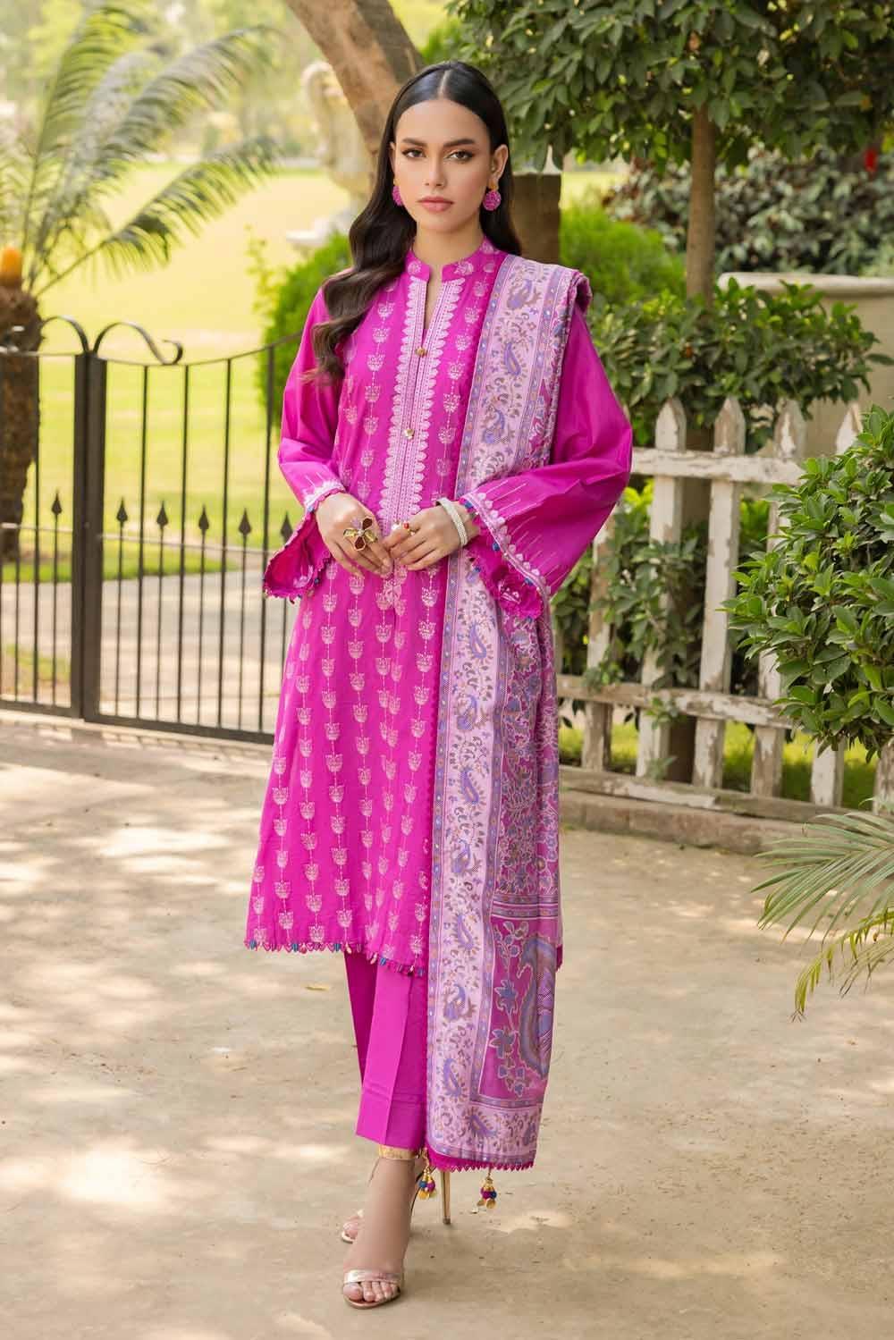 Gul Ahmed 3PC Embroidered Cambric Unstitched Suit with Printed Burnout Dupatta BN-32002