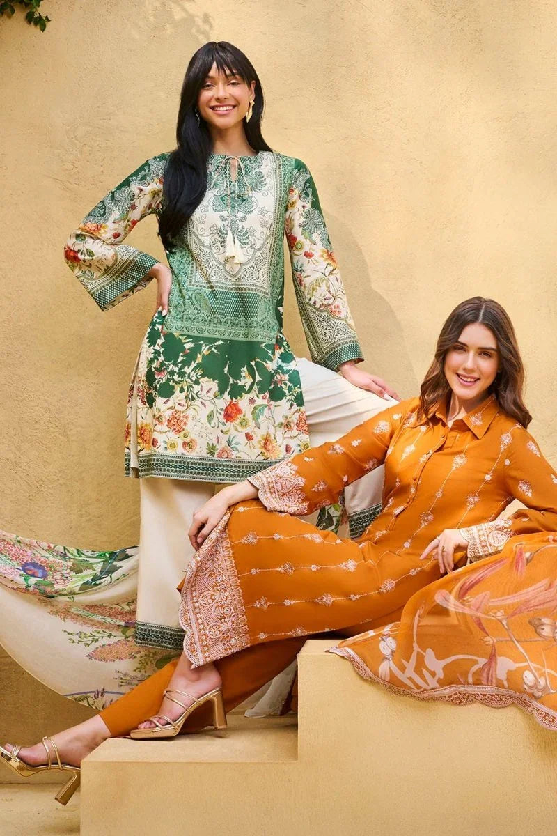 Gul Ahmed 3 Piece Unstitched Embroidered Lawn Suit with Printed Pure Silk Chiffon Dupatta C-52002