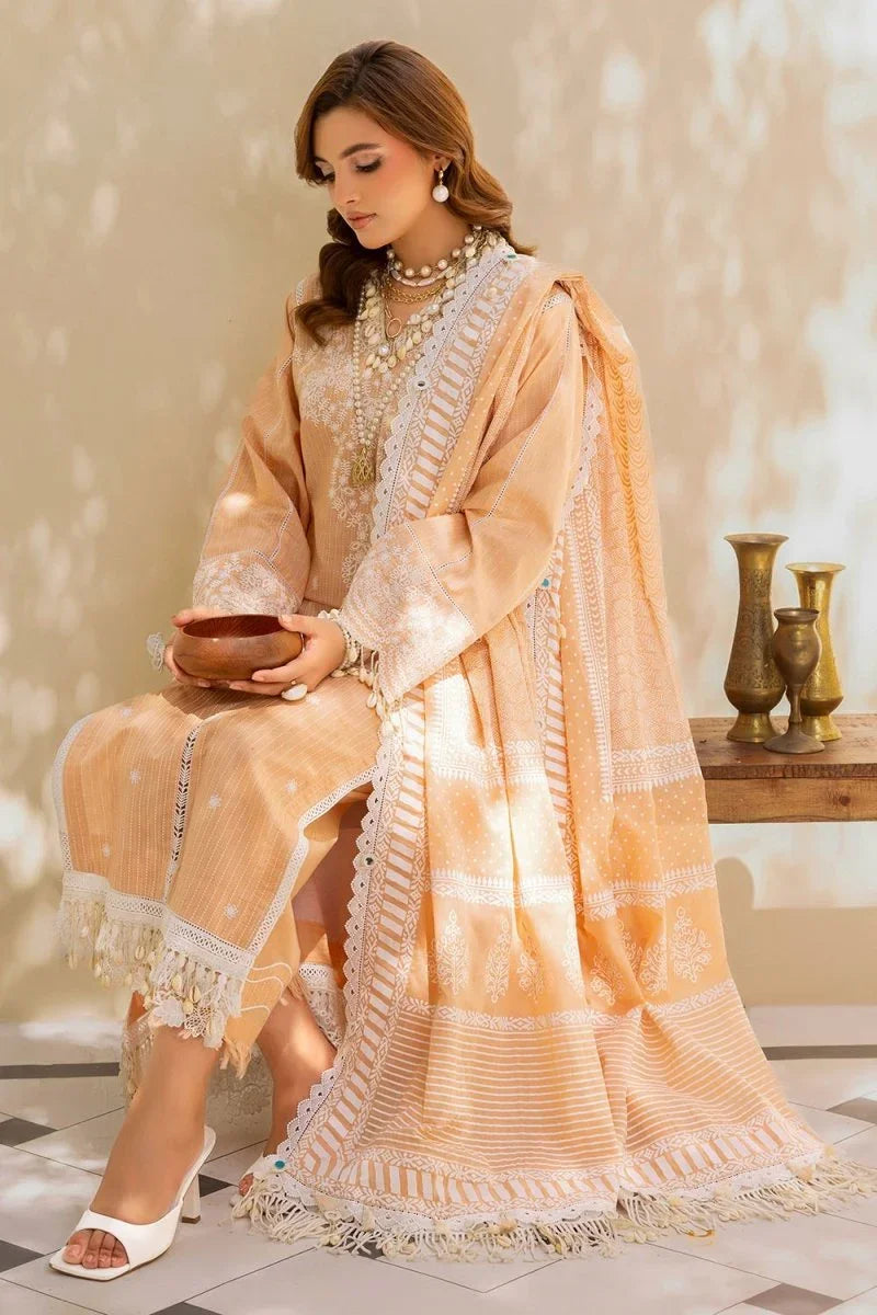 Gul Ahmed 3 Piece Unstitched Embroidered Lacquer Printed Lawn Suit with Lacquer Printed Lawn Dupatta CL-52345