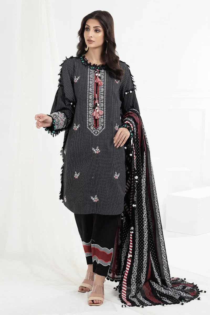 Gul Ahmed 3 Piece Unstitched Embroidered Lacquer Printed Lawn Suit with Lacquer Printed Lawn Dupatta CL-52392
