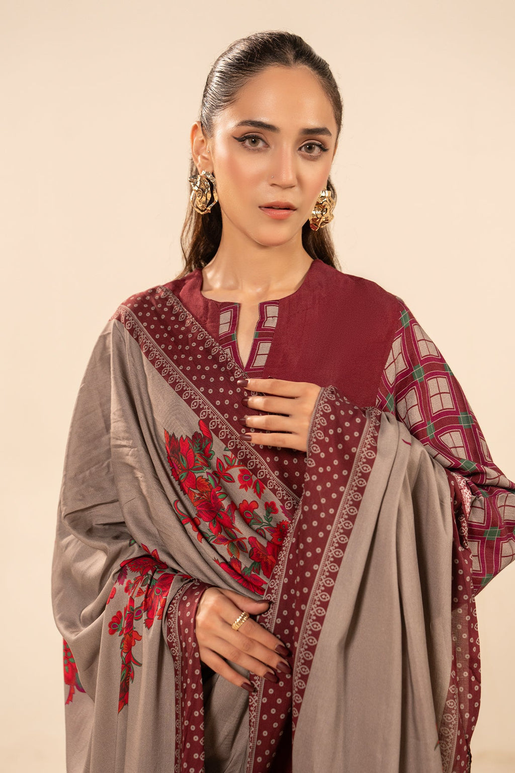 Charizma 3 Pc Stitched Printed Raw-Silk Suit - CPM-5-066