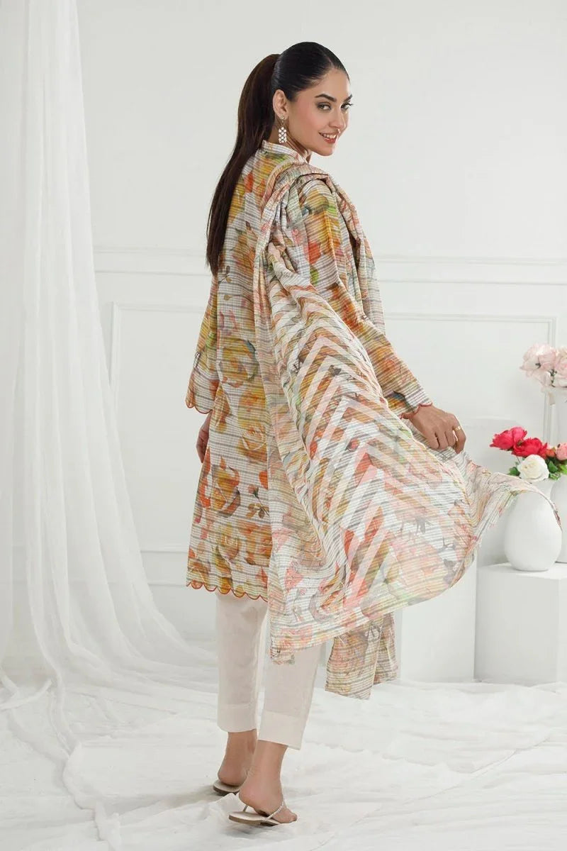 Gul Ahmed 3 Piece Unstitched Cotton Silk Suit with Printed Burnout Blend Dupatta CS-52003
