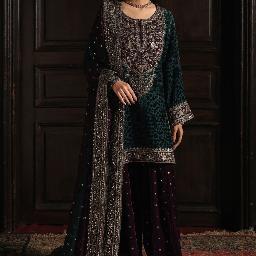 Charizma 3 Pc Unstitched Embroidered Premium Valvet Suit - CVT5-09