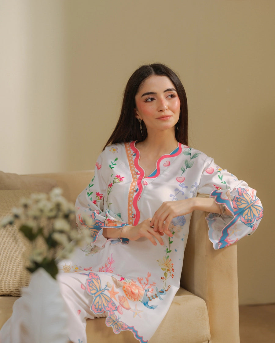 Dhaga 2 Piece Ready to Wear intricate cutwork Suit - Candy Colada