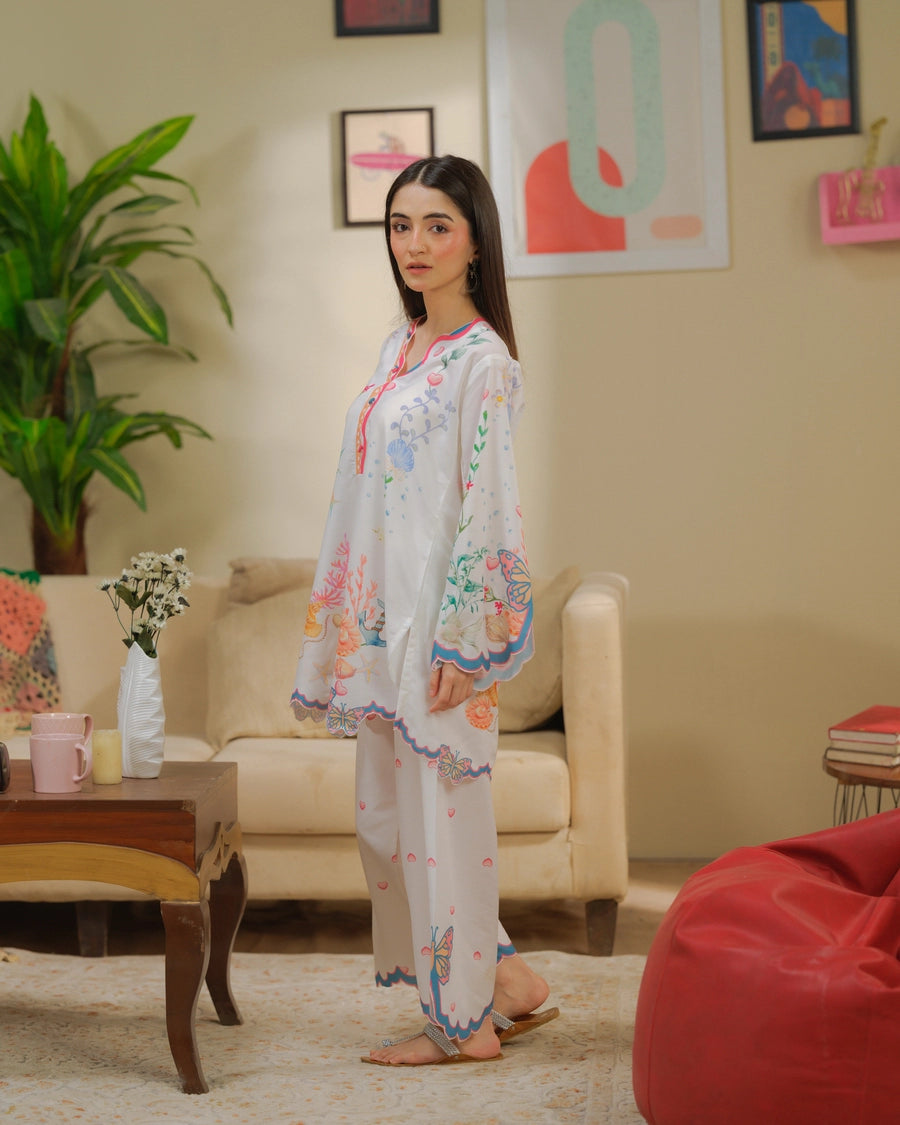 Dhaga 2 Piece Ready to Wear intricate cutwork Suit - Candy Colada