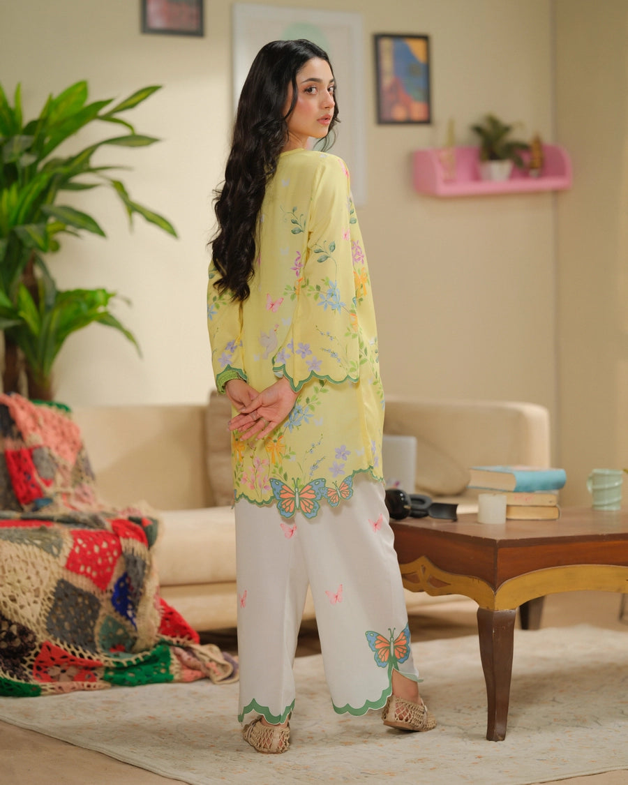 Dhaga 2 Piece Ready to Wear intricate cutwork Suit - Creme Brulee