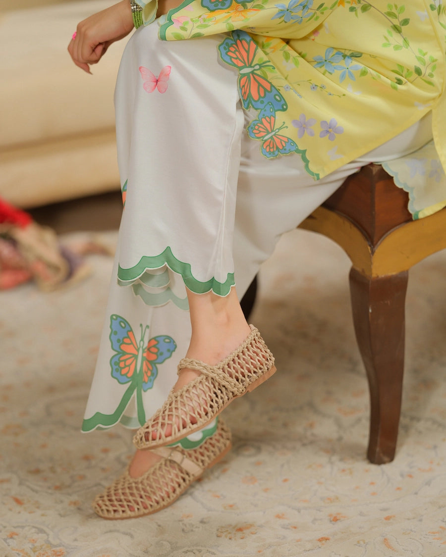Dhaga 2 Piece Ready to Wear intricate cutwork Suit - Creme Brulee