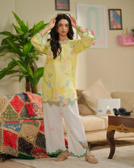 Dhaga 2 Piece Ready to Wear intricate cutwork Suit - Creme Brulee