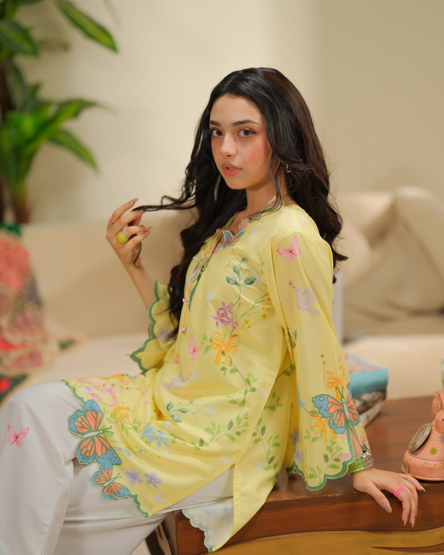 Dhaga 2 Piece Ready to Wear intricate cutwork Suit - Creme Brulee