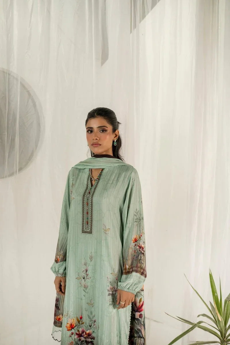 FIRDOUS 3 Piece Stitched Printed Linen Suit - D-902