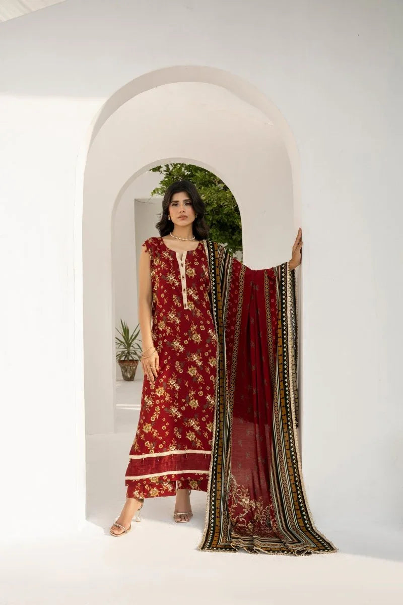 FIRDOUS 3 Piece Stitched Printed Linen Suit - D-911
