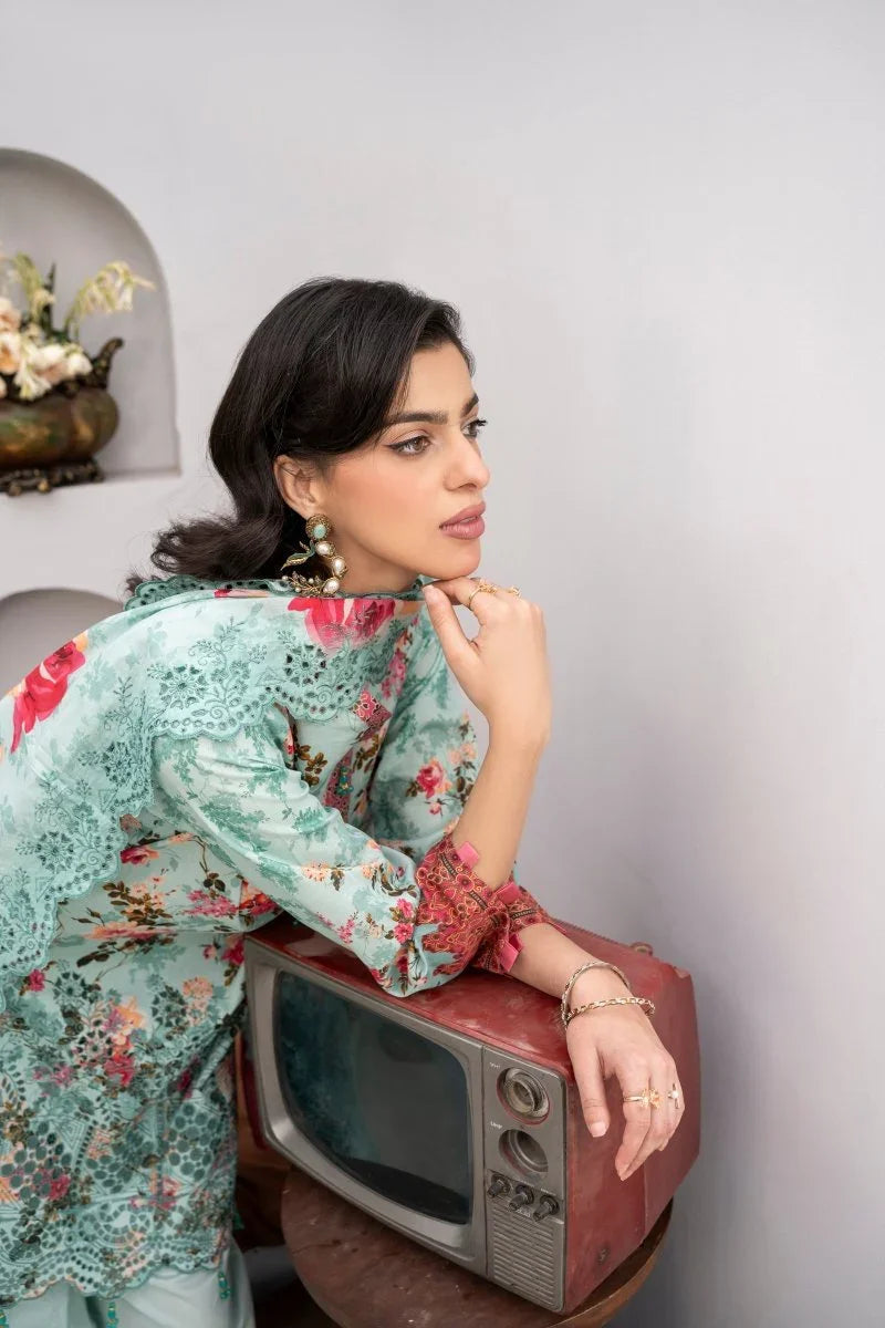 FIRDOUS 3 Piece Stitched Embroidered Printed Lawn Suit - D-772