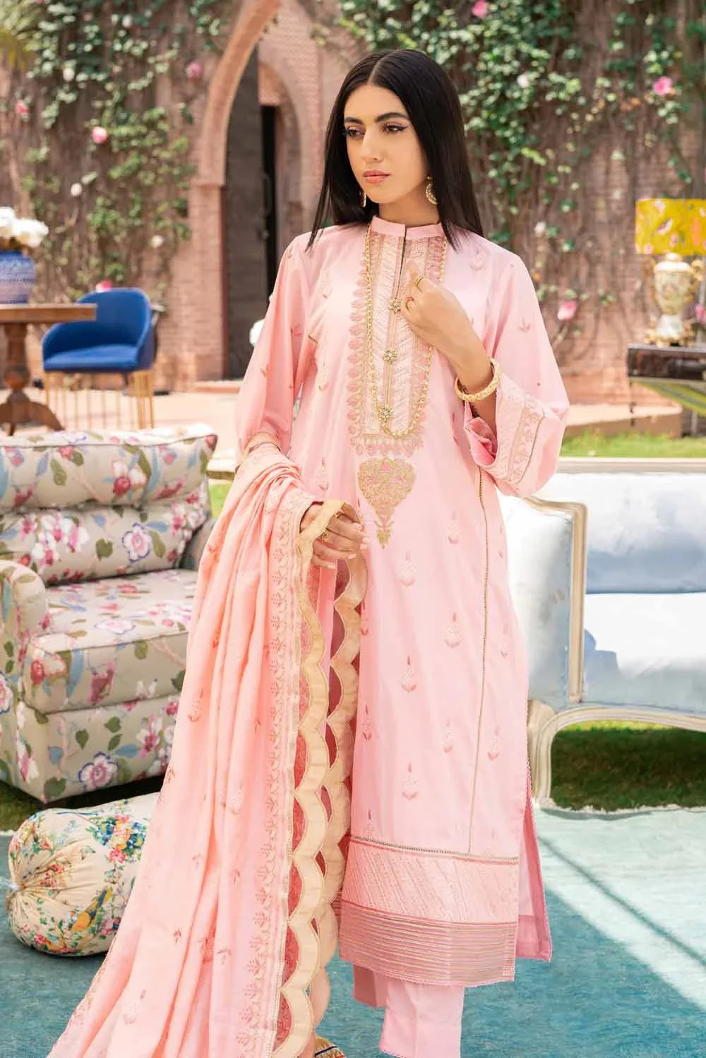 Gul Ahmed 3 PC Unstitched Embroidered Lawn Suit with Yarn Dyed Dupatta FE-12004