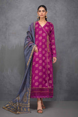 Gul Ahmed 3 PC Unstitched Embroidered Lawn Suit with Cotton Net Gold Printed Dupatta FE-12262