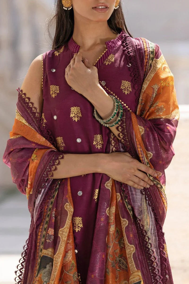Gul Ahmed 3 Piece Unstitched Embroidered Raw Silk Suit with Paper Cotton Jacquard Dupatta FE-52008