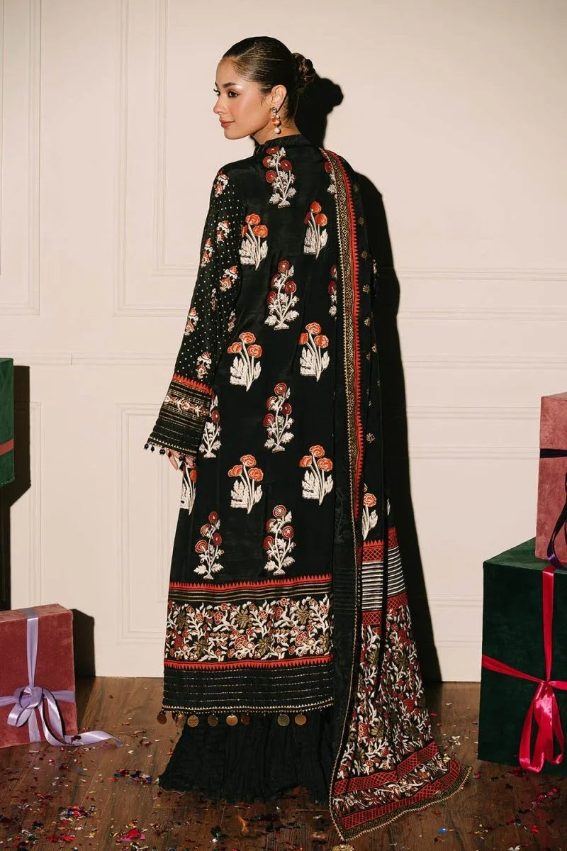 Gul Ahmed 3 Piece Unstitched Gold & Lacquer Printed Raw Silk Suit FE-52091