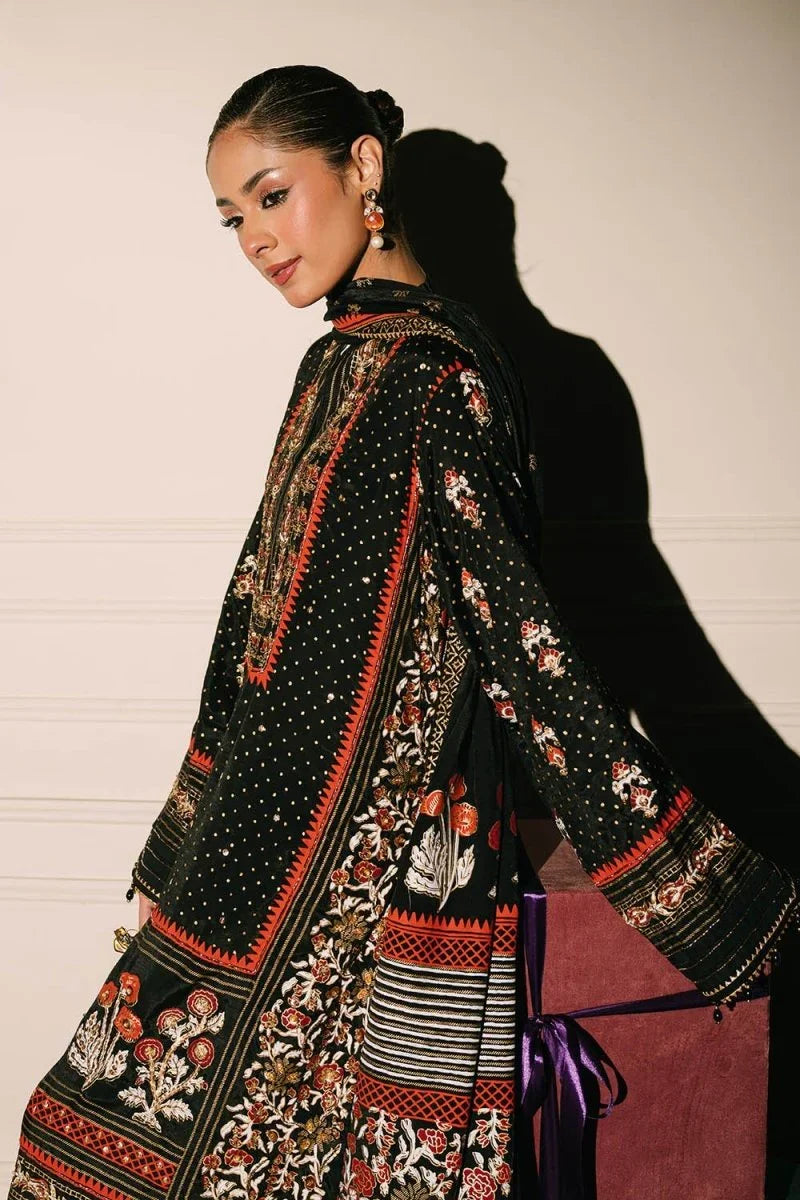 Gul Ahmed 3 Piece Unstitched Gold & Lacquer Printed Raw Silk Suit FE-52091