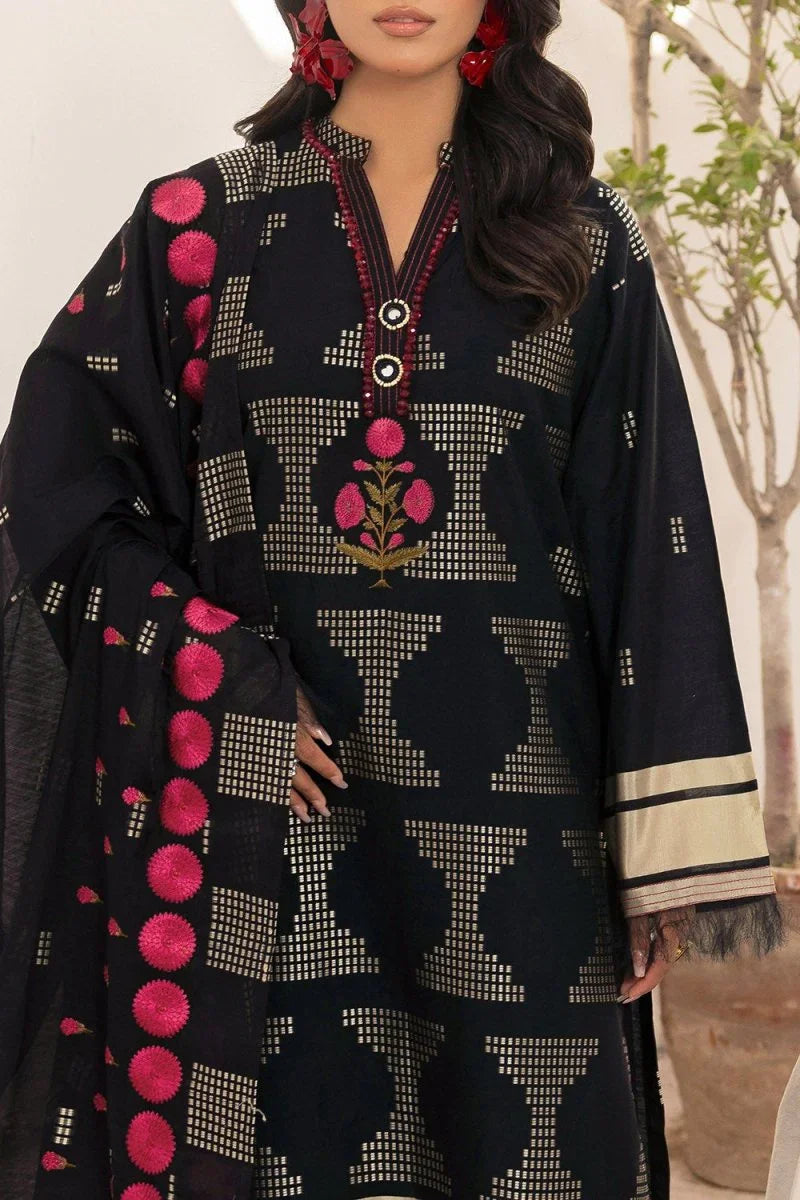 Gul Ahmed 3 Piece Unstitched Embroidered Jacquard Suit with Embroidered Jacquard Dupatta FE-52106