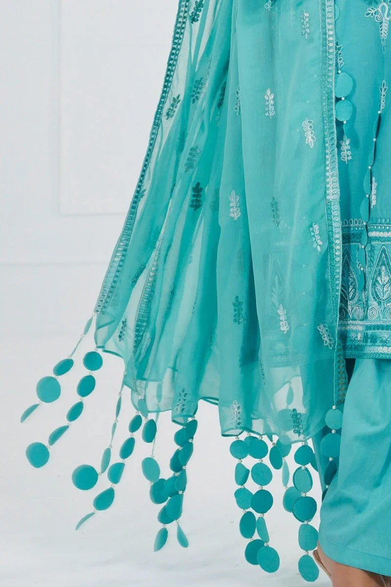 Gul Ahmed 3 Piece Unstitched Embroidered Lawn Suit with Embroidered Chiffon Dupatta FE-52109