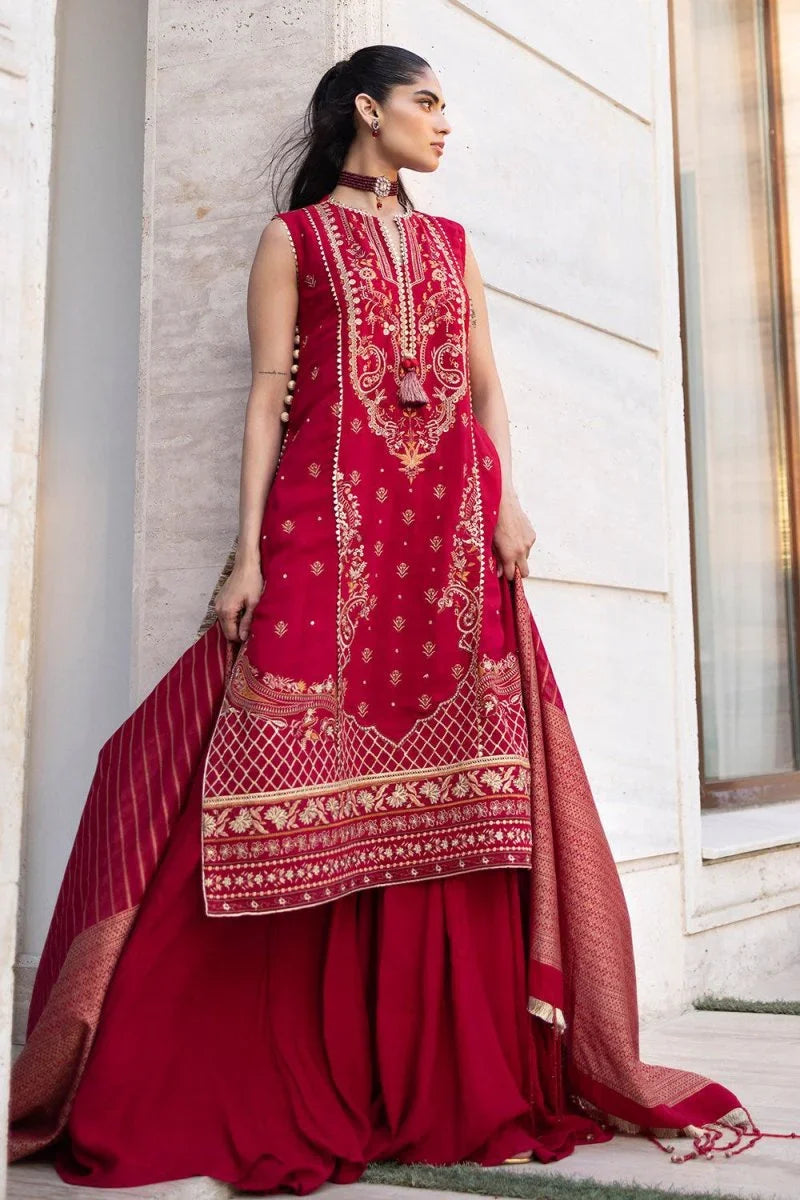 Gul Ahmed 3 Piece Unstitched Embroidered Raw Silk Suit with Jacquard Dupatta FE-52124